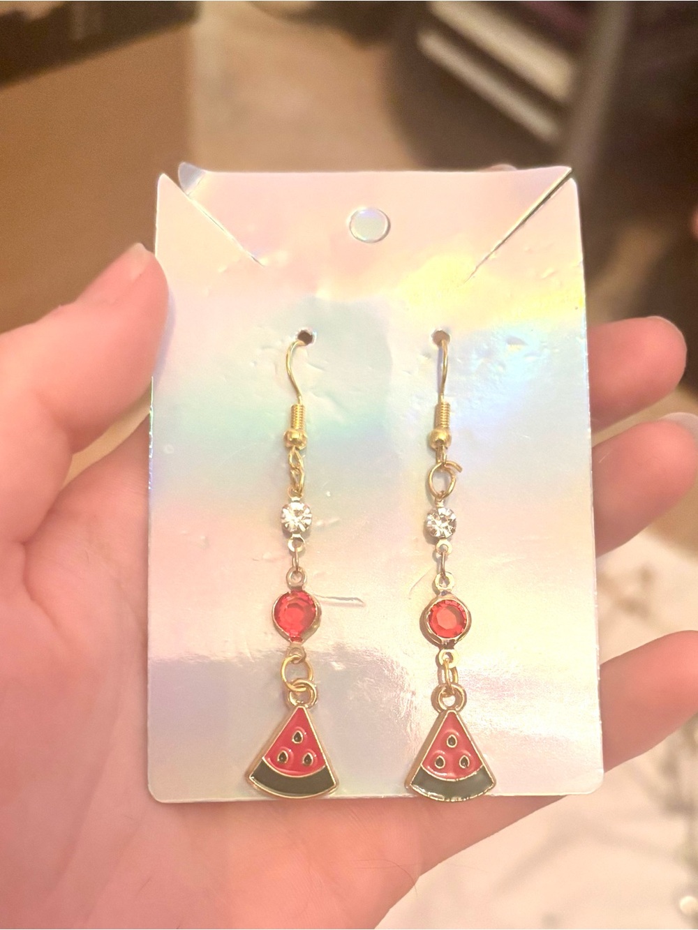 NEW Gold-Tone Red Watermelon Drop Earrings